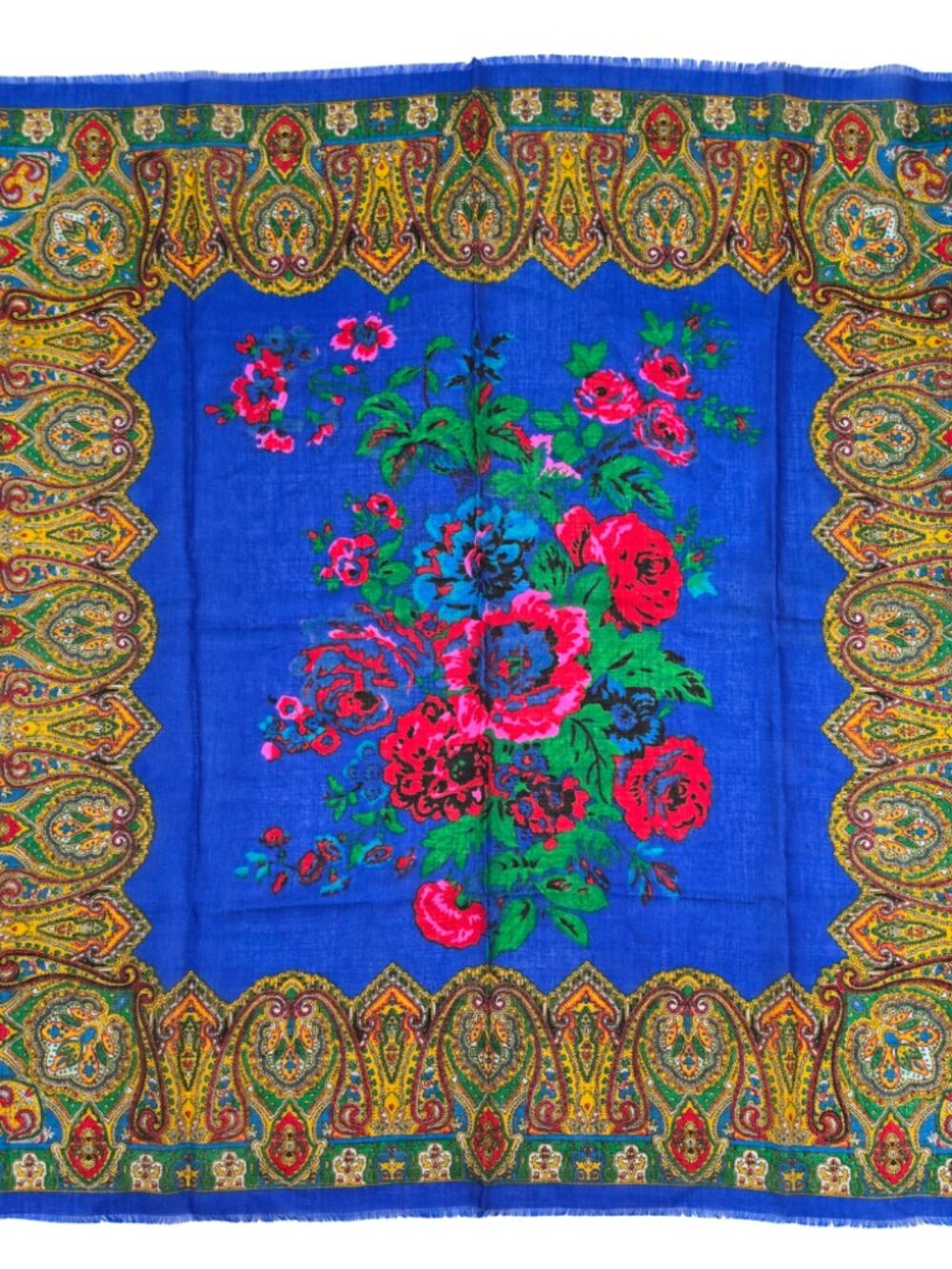 Vtg Challis by Berkshire Scarf Japan Paisley Roses 30" Square Acrylic Fringed